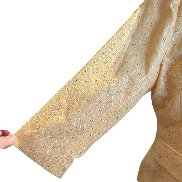 Sag Harbor Eyelet Jacket Lined 16P Yellow Button Down 3/4 Sleeve Office Chic - Picture 6 of 10